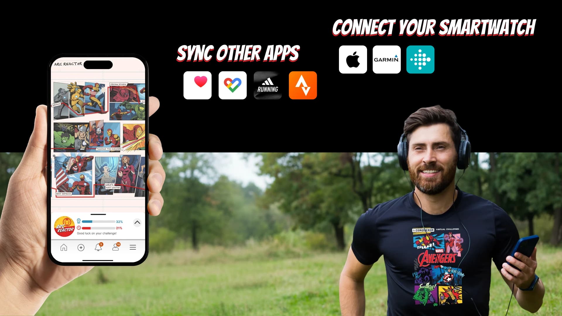 The Conqueror App integrating with other mobile apps to track progress towards challenge completion