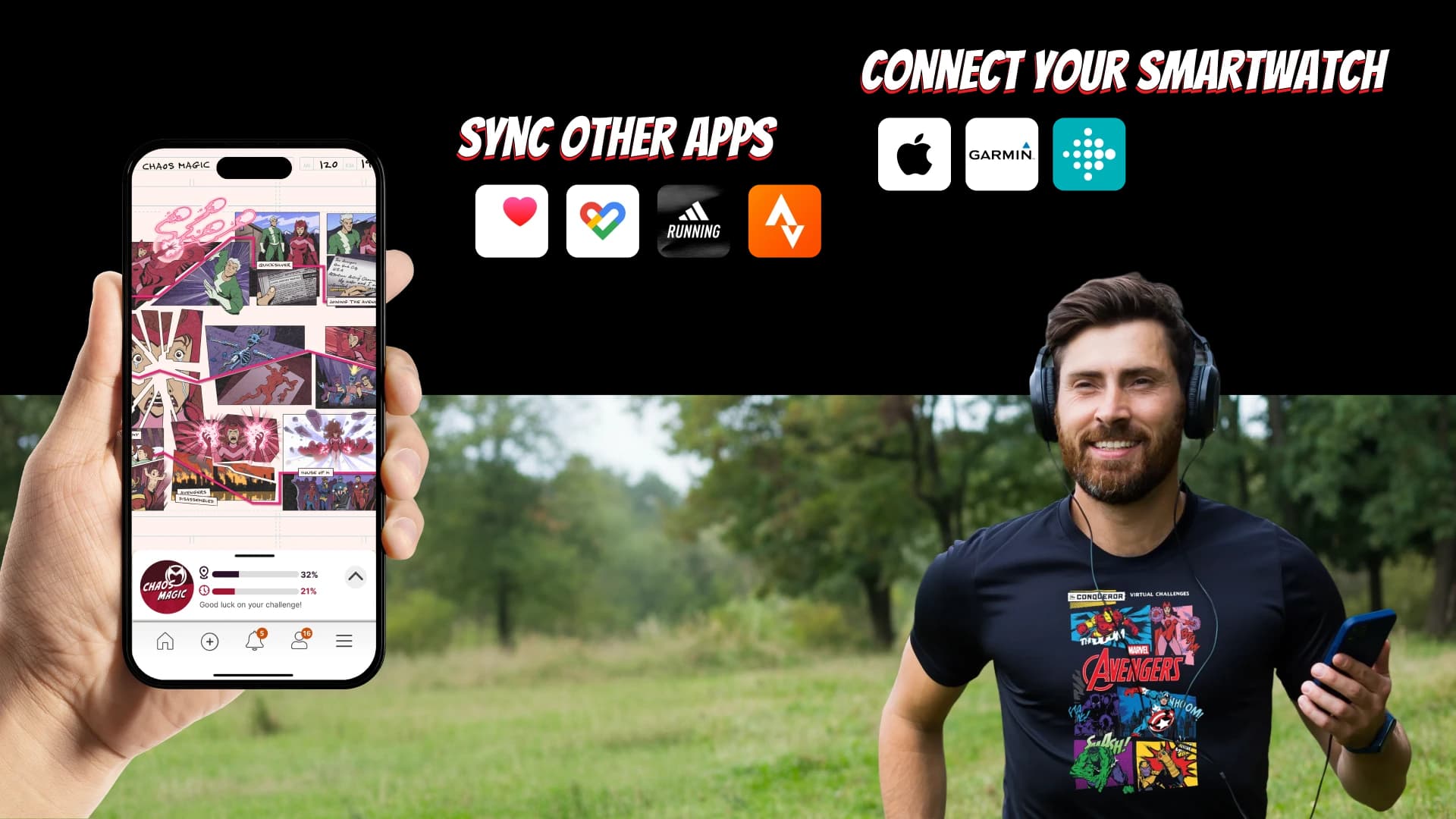 Track your Avengers journey with the Conqueror app